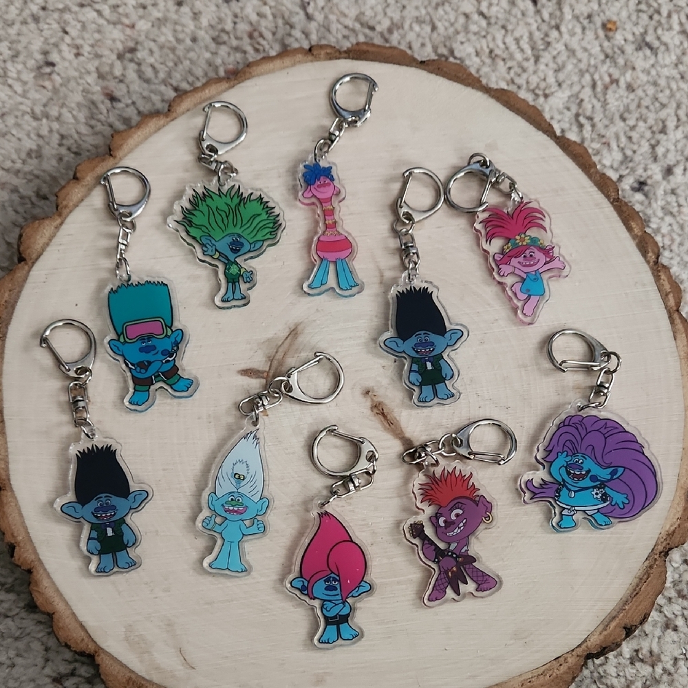 Trolls Movie Plastic Acrylic Set Of 10 Keychains